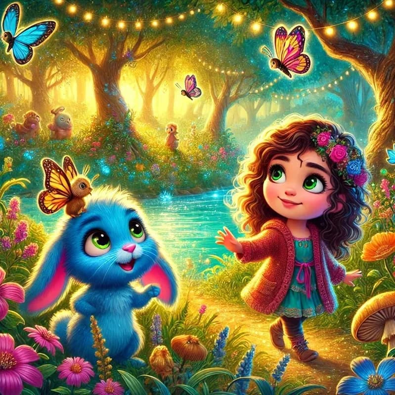 Mia e o Coelho Azul na Floresta Mágica